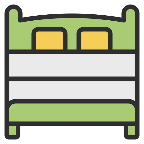 宿泊施設のベッドダブルアイコンを記入アウトラインスタイル — ストックベクタ