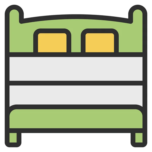 Alojamiento Cama Doble Icono Estilo Esquema Lleno — Vector de stock