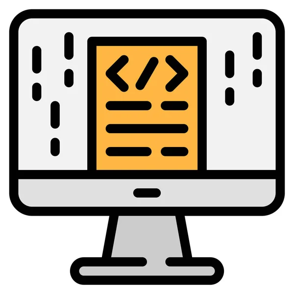 Code Computer Monitor Icon Filled Outline Style — Stock Vector