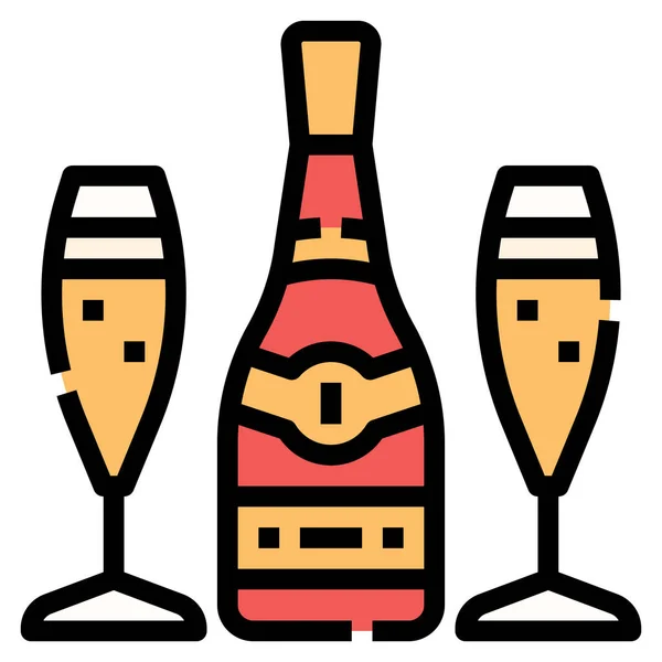 Champagne Vin Glas Ikon — Stock vektor
