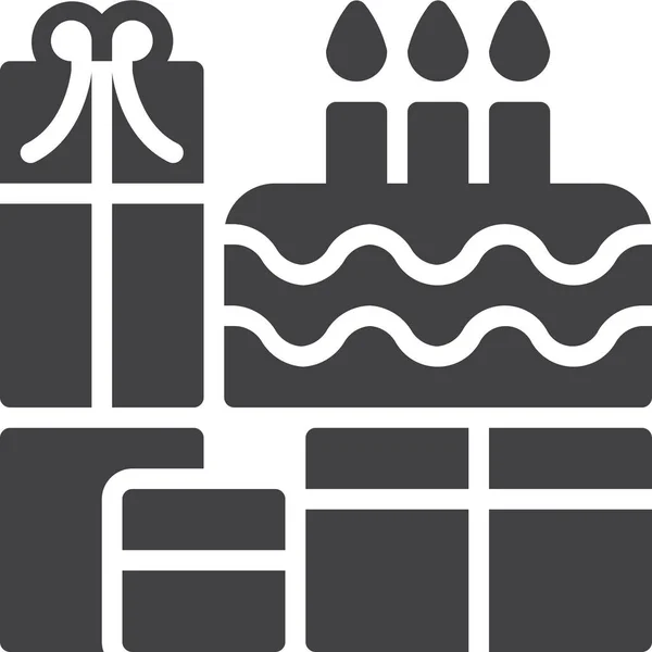 Icono Regalo Pastel Cumpleaños Estilo Sólido — Vector de stock