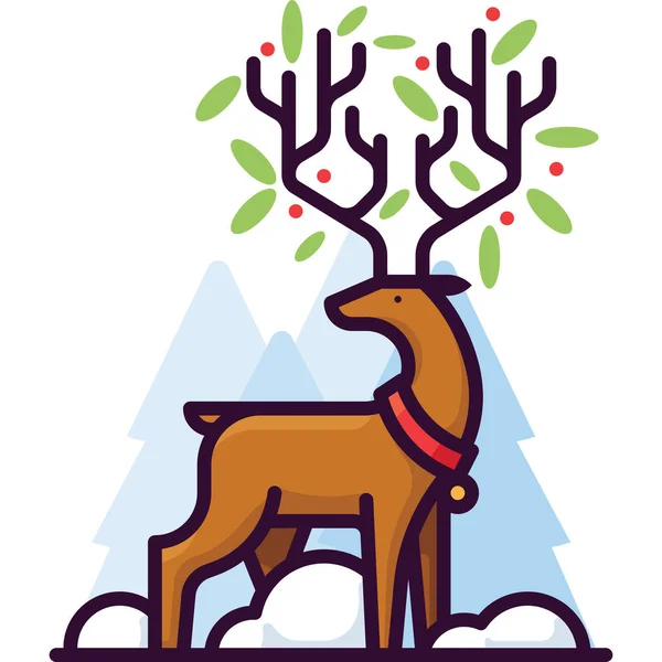 Animal Christmas Deer Icon Filled Outline Style — Stock Vector