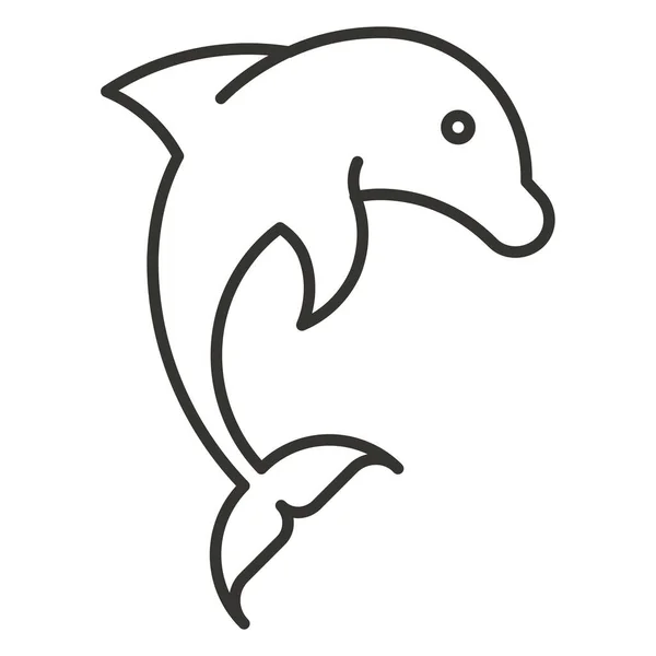 Animal Delfín Icono Pescado Estilo Esquema — Vector de stock