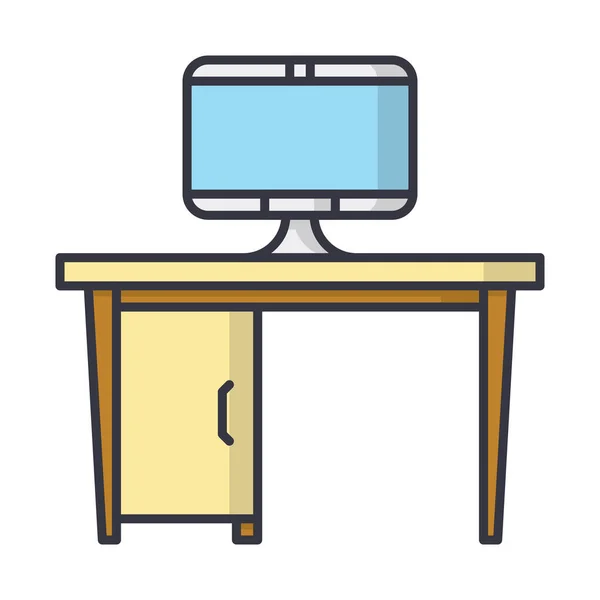 Computer Schreibtischmöbel Ikone Stil Ausgefüllter Umrisse — Stockvektor