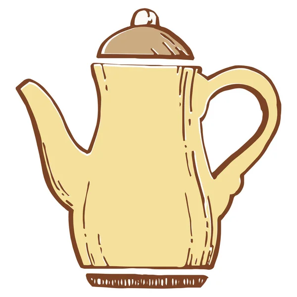 Медный Чайник Чайник Значок Ручной Стиль — стоковый вектор