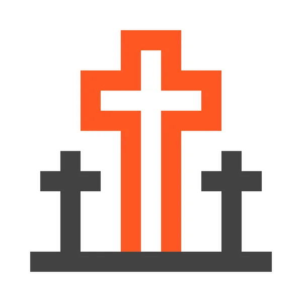 墓地十字架ハロウィンアイコン概要スタイル — ストックベクタ