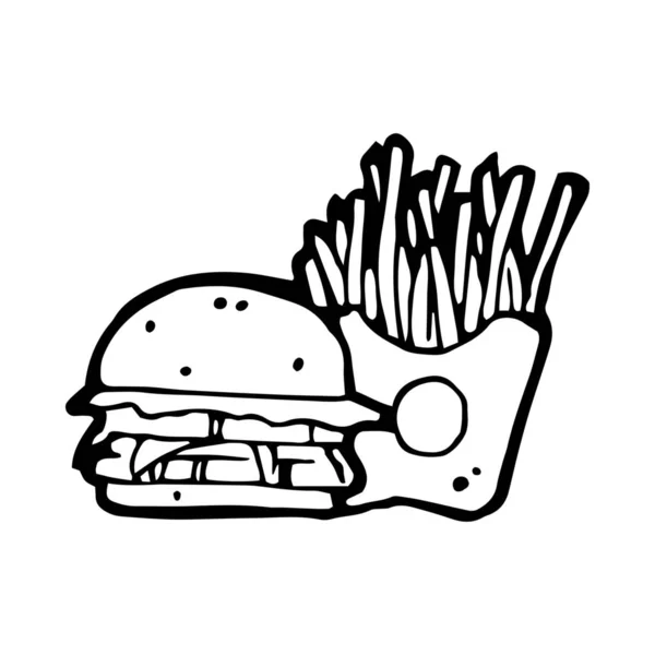 Hamburger Fast Food Icône Fastfood Dans Style Dessiné Main — Image vectorielle
