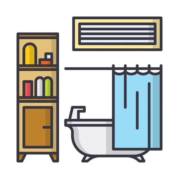 Bath Bathroom Furniture Icon Filled Outline Style — Stock Vector