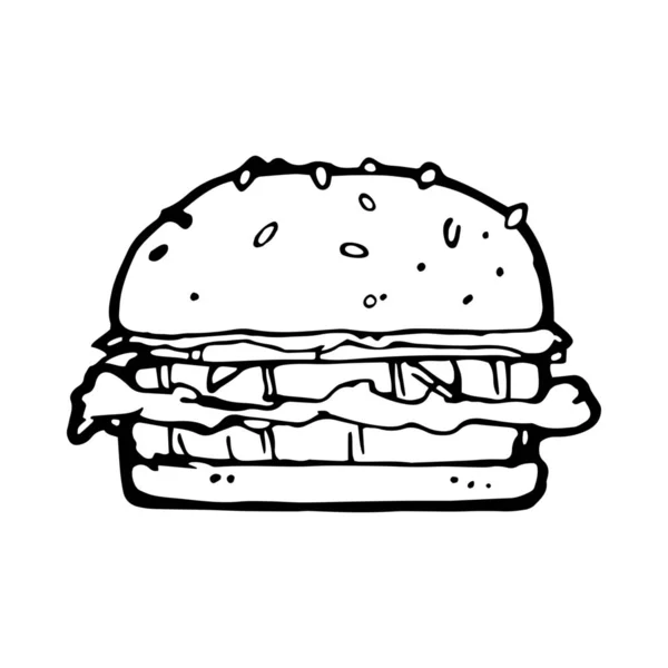 Burger Fast Food Ikone Handgezeichneten Stil — Stockvektor