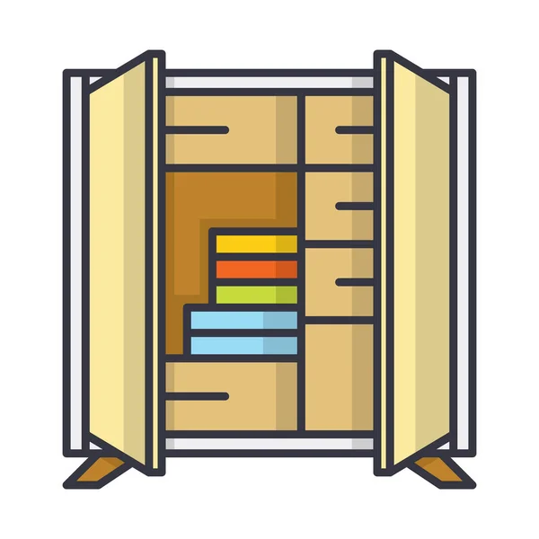 Books Cupboard Dresser Icon Filled Outline Style — Stock Vector