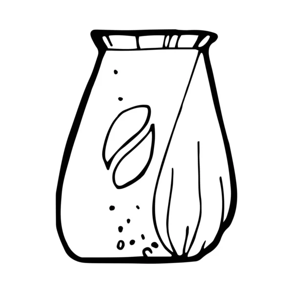 Bolsa Icono Café Grano Estilo Dibujado Mano — Vector de stock