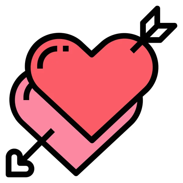 Los Corazones Aman Icono Amoroso Estilo Contorno Lleno — Vector de stock