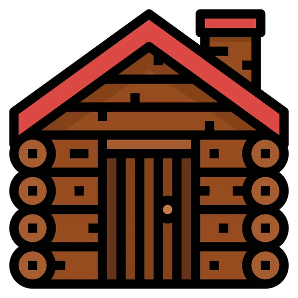 Edificios Casa Cabina Icono Estilo Contorno Lleno — Vector de stock