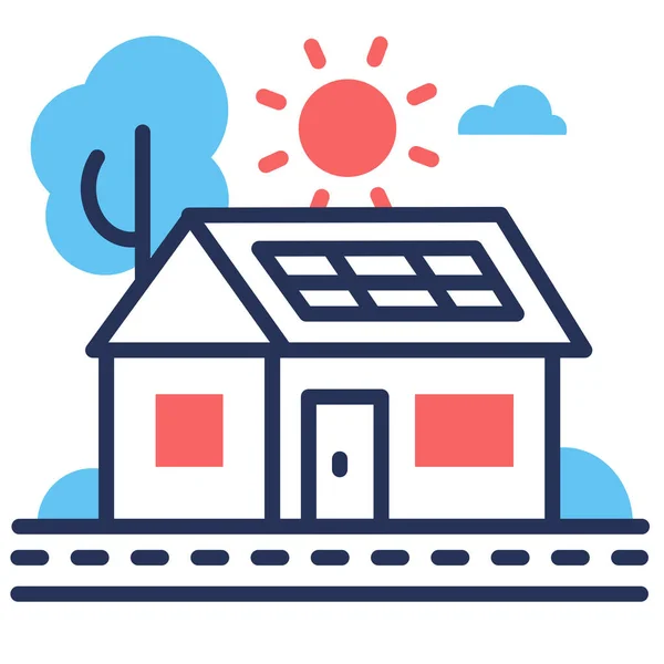Casa Estrada Painel Solar Ícone Estilo Esboço Preenchido —  Vetores de Stock