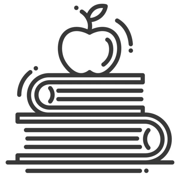 Pomme Livres Icône Éducation Dans Style Contour — Image vectorielle