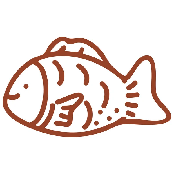 Backwaren Doodle Fisch Ikone Outline Stil — Stockvektor