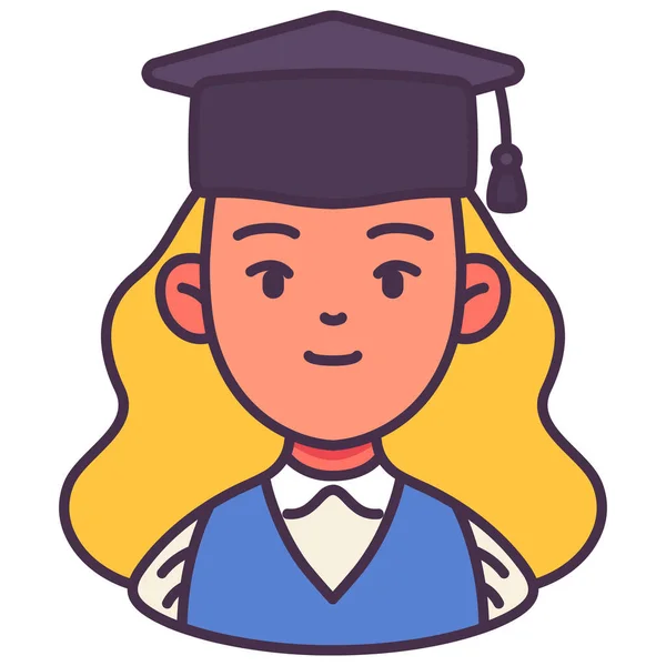 Avatar Mujer Graduado Icono Estilo Contorno Lleno — Vector de stock