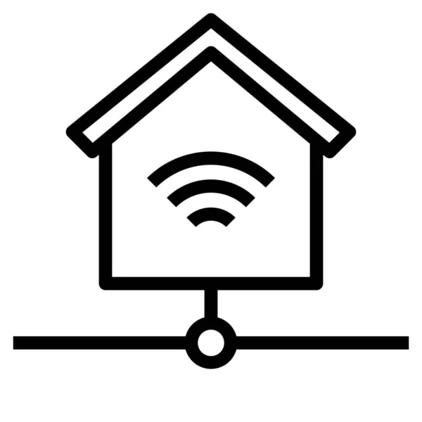 概要スタイルでのハウスネットワークアイコンの接続 — ストックベクタ