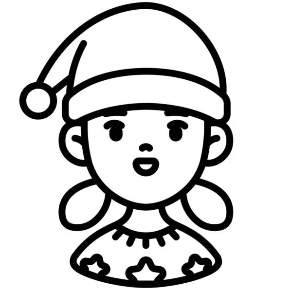 Avatar Icône Fille Noël Dans Style Contour — Image vectorielle