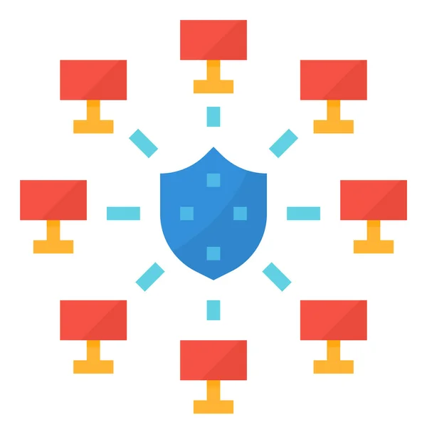 Rede Antivírus Proteger Ícone Estilo Plano —  Vetores de Stock