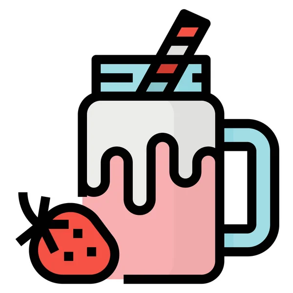 Bebida Smoothie Fresa Icono Estilo Contorno Lleno — Vector de stock