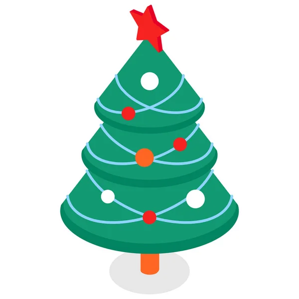 Χριστουγεννιάτικο Δέντρο Διακοσμημένο Εικονίδιο — Διανυσματικό Αρχείο