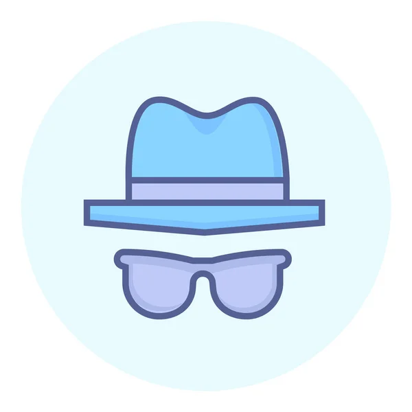 Chapeau Incognito Icône Confidentialité Dans Style Contour Rempli — Image vectorielle