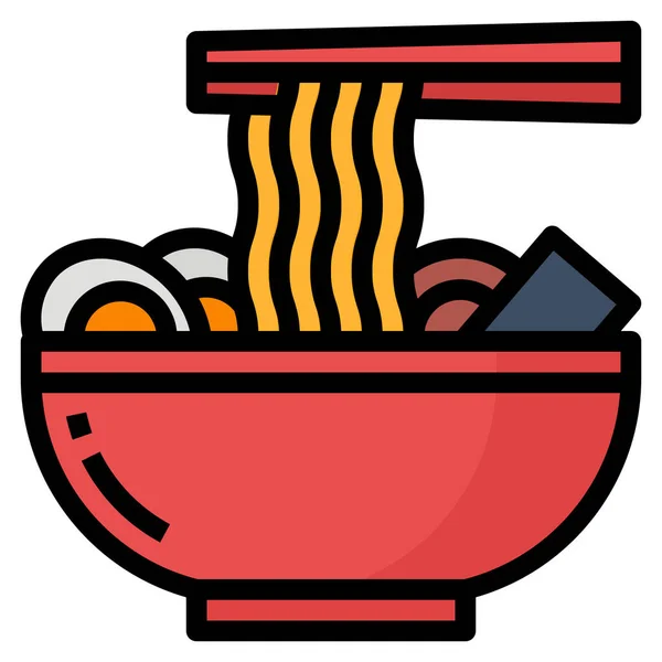 Bowl Food Fideos Icono Estilo Contorno Lleno — Vector de stock