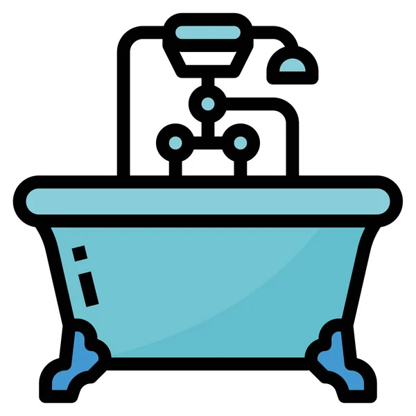 Baño Cuarto Baño Icono Bañera Estilo Contorno Lleno — Vector de stock