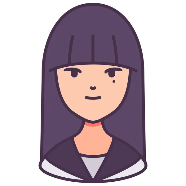 Avatar Menina Ícone Japonês Estilo Esboço Preenchido — Vetor de Stock