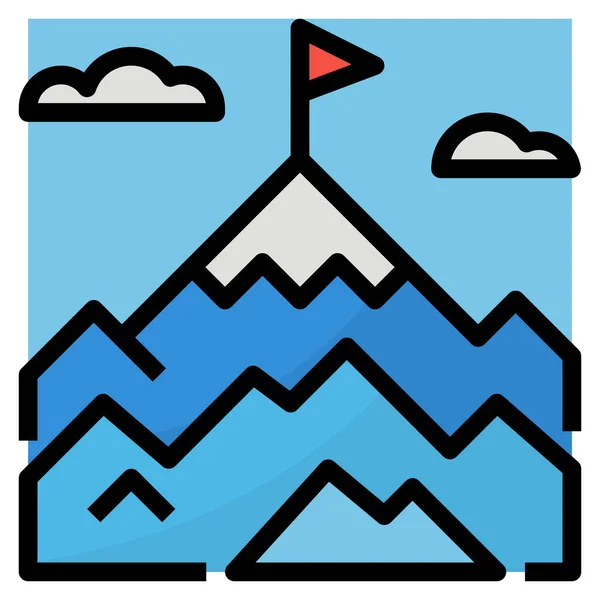 Business Goal Icono Montaña Estilo Contorno Lleno — Vector de stock