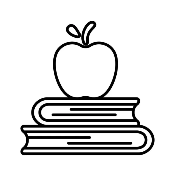 Pomme Livres Icône Éducation Dans Style Contour — Image vectorielle