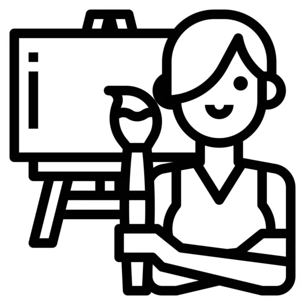 Estilo Vida Avatar Icono Pintura Estilo Esquema — Vector de stock