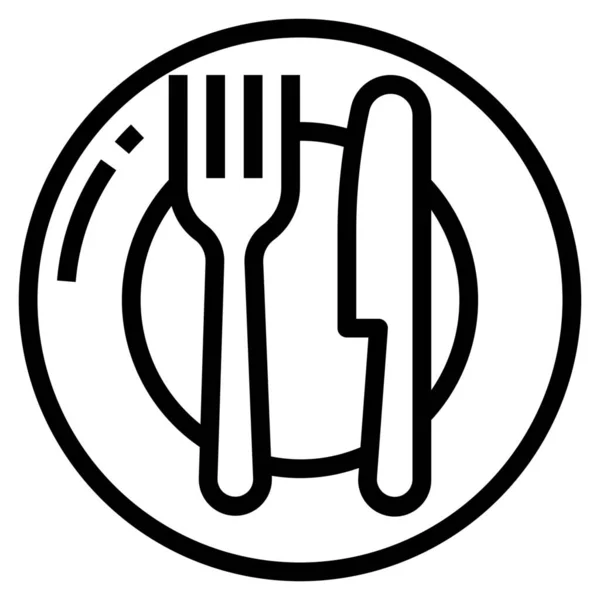 菜叉餐厅图标的轮廓风格 — 图库矢量图片
