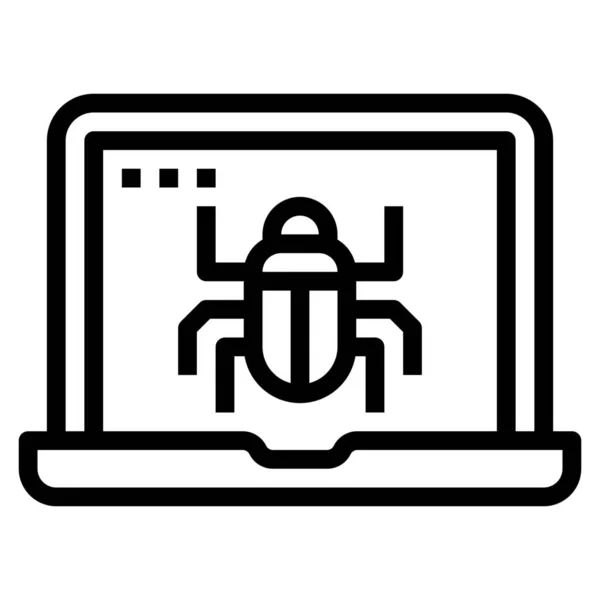 Ikon Komputer Pengkodean Bug Dalam Gaya Outline - Stok Vektor