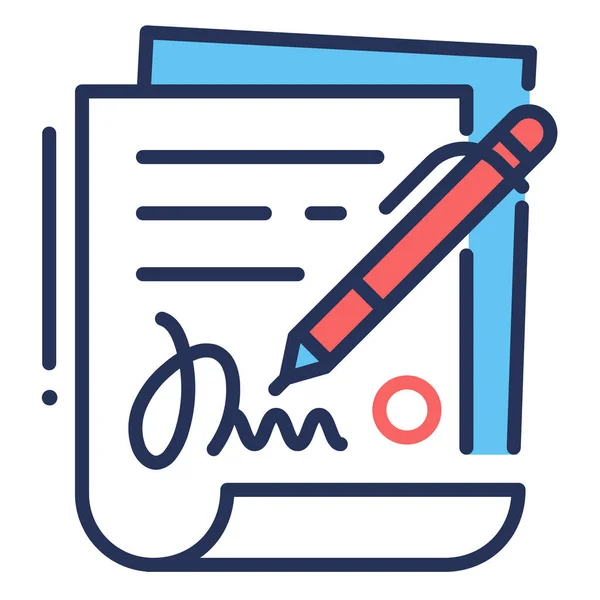 Contract Document Pen Pictogram Gevulde Omtrek Stijl — Stockvector