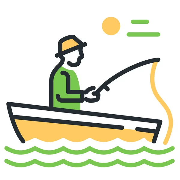 Boat Fishing Fish Catching Fisherman Icon — Stock Vector