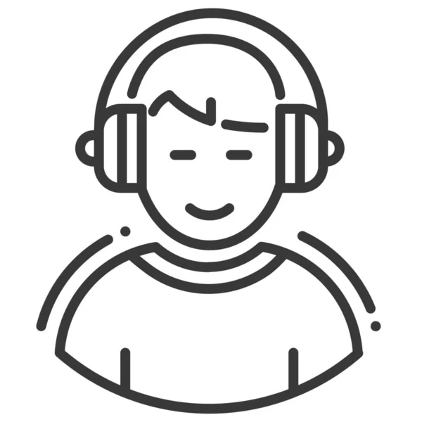 Słuchawki Męska Muzyka Słuchanie Ikona Stylu Zarys — Wektor stockowy
