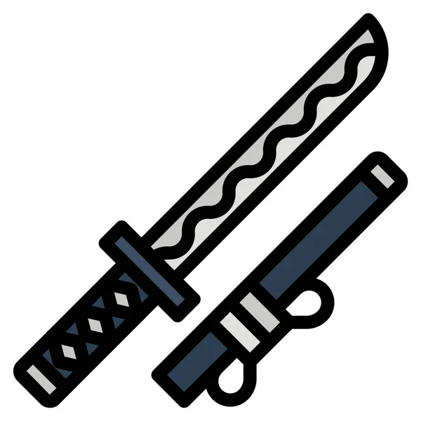 Japanese Katana Swords Icon Filled Outline Style — ストックベクタ