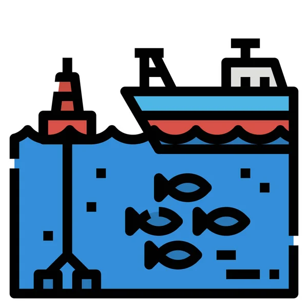 Statek Rybacki Internet Rzeczy Ikona Oceanu — Wektor stockowy