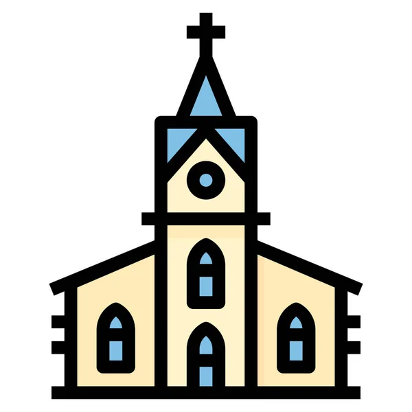 Κτίρια Χριστιανική Εκκλησία Εικόνα Στυλ Γεμάτο Περίγραμμα — Διανυσματικό Αρχείο