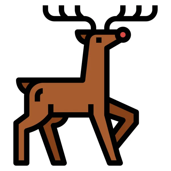 Animales Icono Venado Navidad Estilo Contorno Lleno — Vector de stock