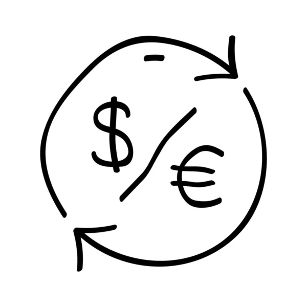Conversión Moneda Dólar Icono Estilo Dibujado Mano — Vector de stock