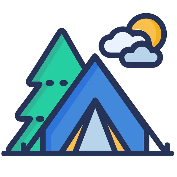 Icône Tente Forêt Camping Dans Style Contour Rempli — Image vectorielle