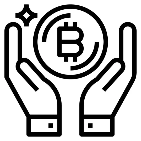 Bitcoin Ganar Icono Ingresos Estilo Esquema — Vector de stock