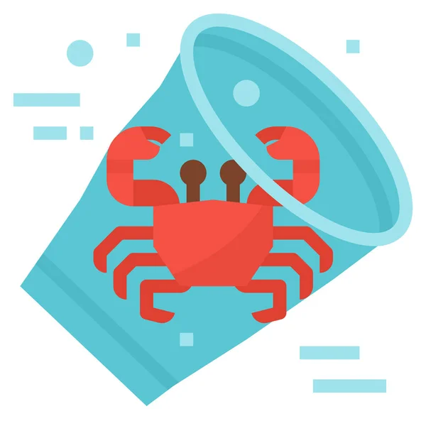 Crab Cup Plastic Icon Flat Style — Stock Vector