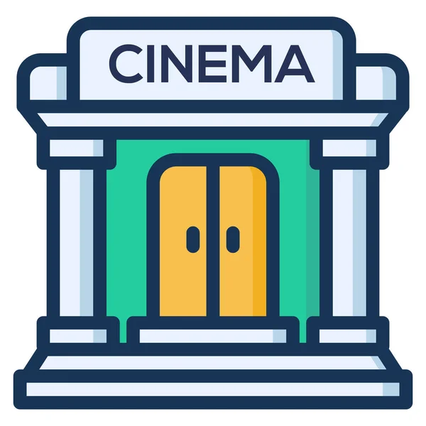 Edificio Cine Icono Entretenimiento Estilo Contorno Lleno — Vector de stock