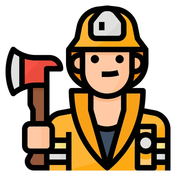 Avatar Brandweerman Pictogram Gevulde Omtrek Stijl — Stockvector