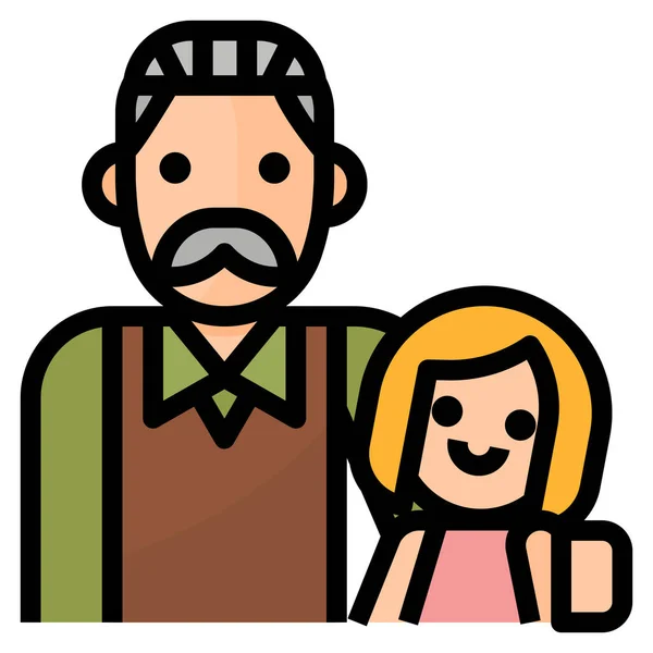 Family Granddougther Grandpa Icon Filled Outline Style — Stock Vector