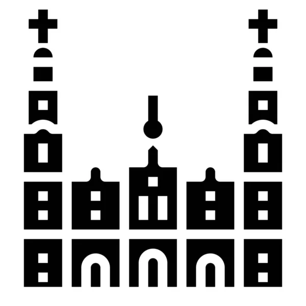 Arkitektoniska Katedralen Landmärke Ikon Fast Stil — Stock vektor